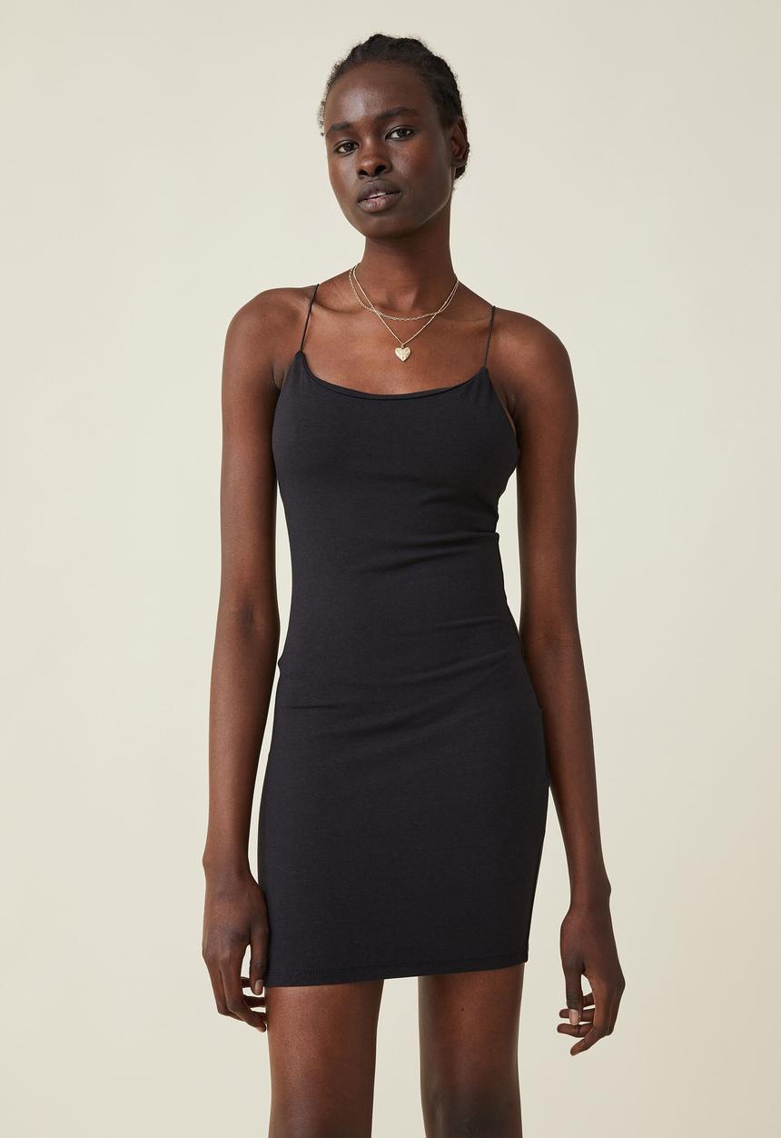 Cotton On - Bamboo viscose blend strappy mini dress - black