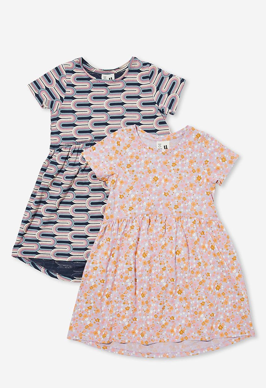 Cotton On - Girls multipack short sleeve dresses 2 pack - soho floral wave bundle