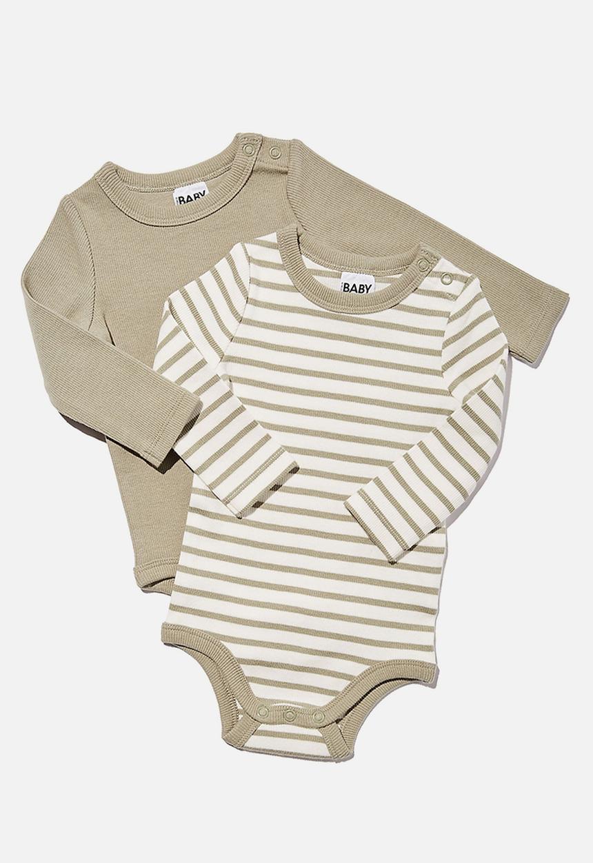 Cotton On - 2 Pack essentials long sleeve bubbysuit - silver sage