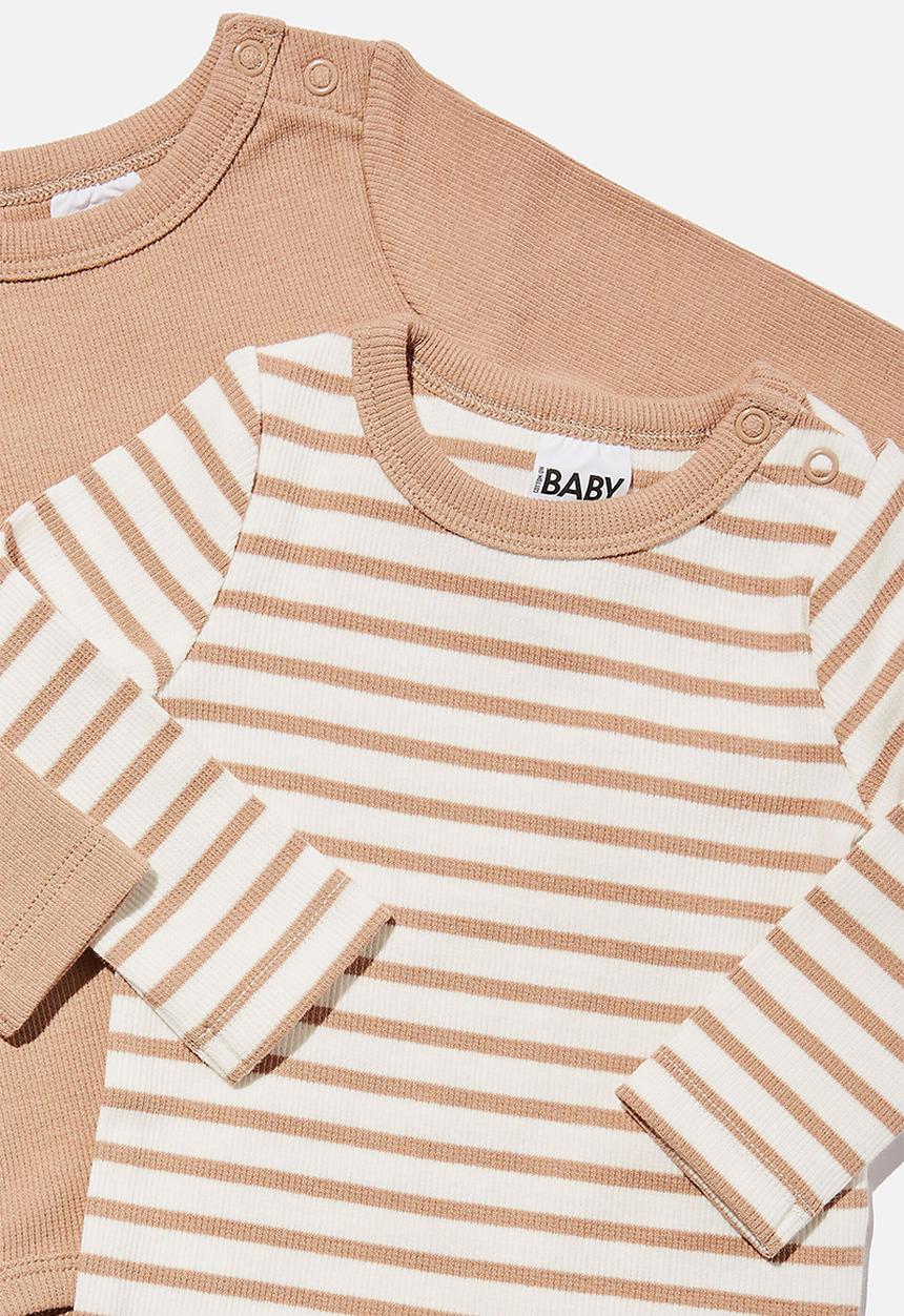 Cotton On - 2 Pack essentials long sleeve bubbysuit - taupy brown