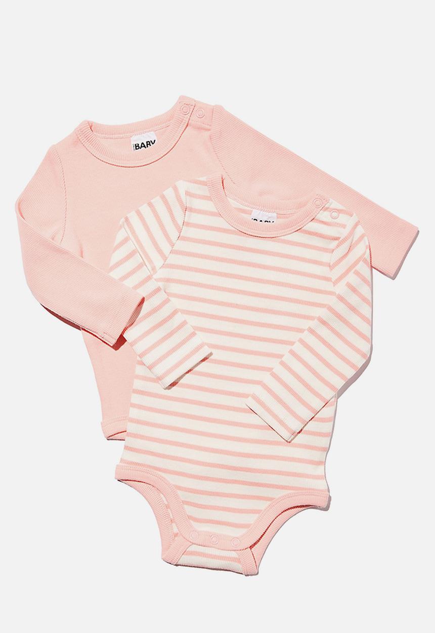 Cotton On - 2 Pack essentials long sleeve bubbysuit - coral dreams