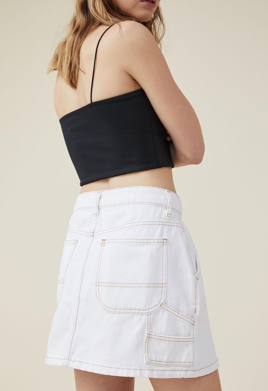 Cotton On - Cargo denim low rise mini skirt - white