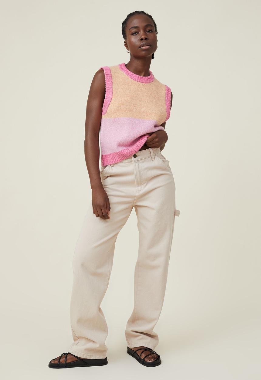 Cotton On - Colour block vest - raspberry pink/retro pink/spring peach colour