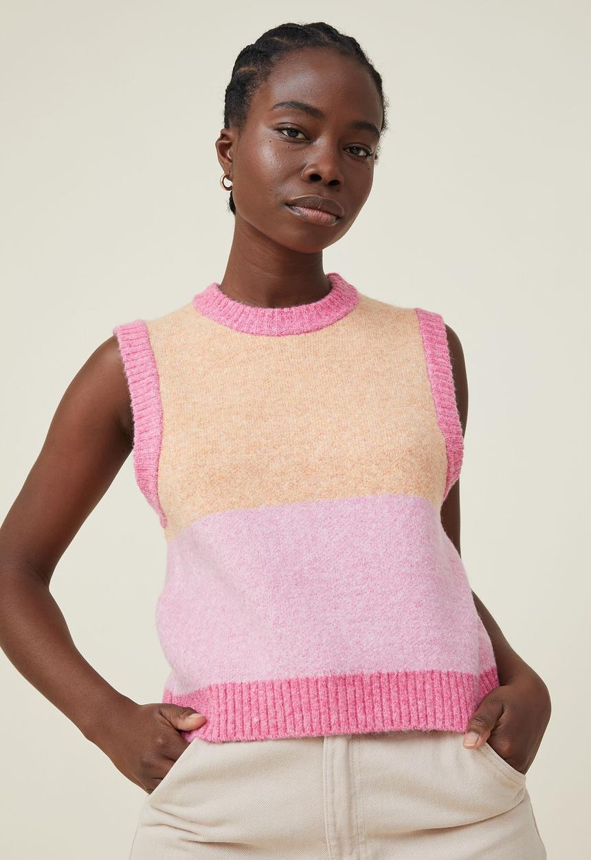 Cotton On - Colour block vest - raspberry pink/retro pink/spring peach colour