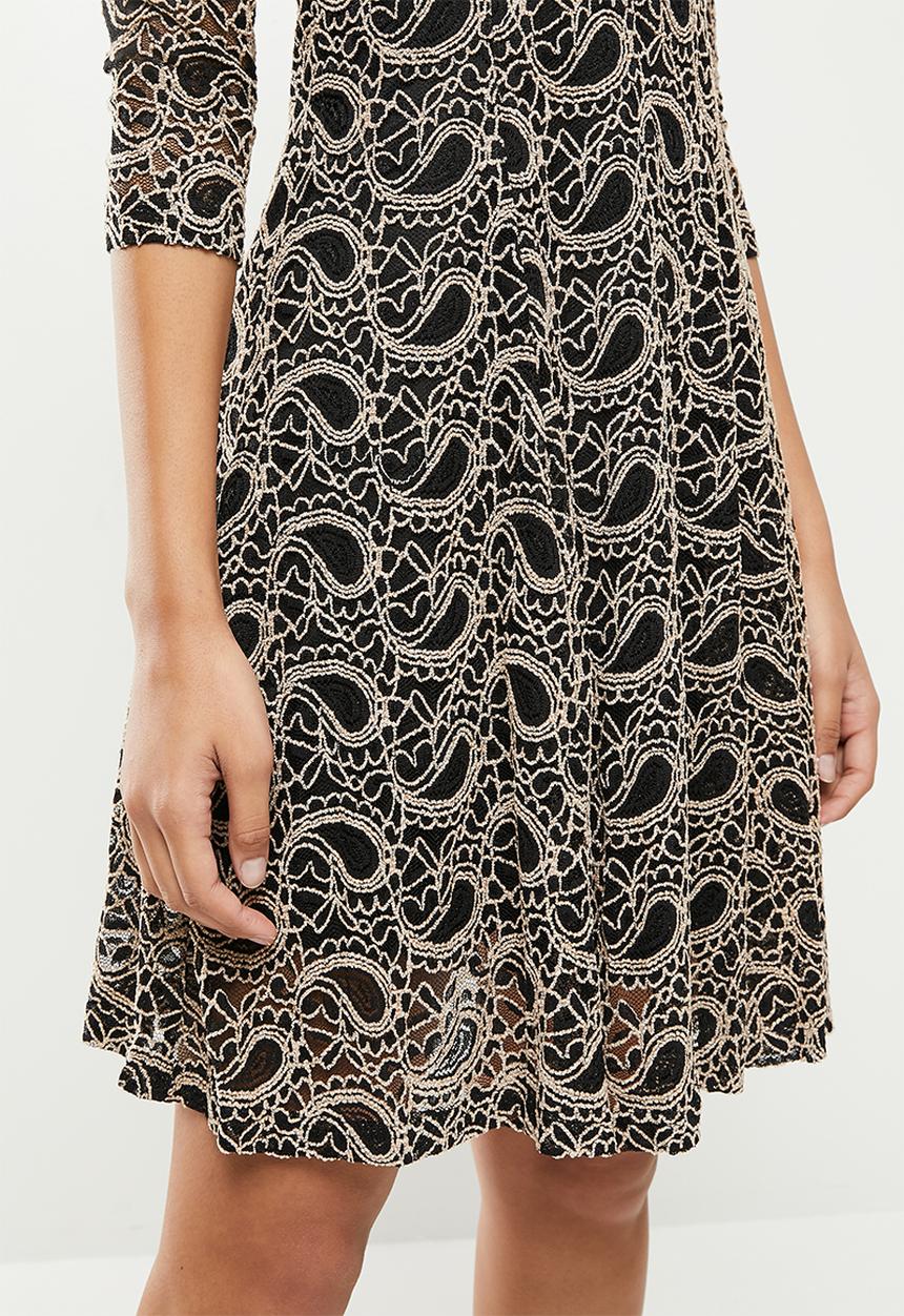 Stella Morgan - Lace fit and flare mini dress - black & ivory
