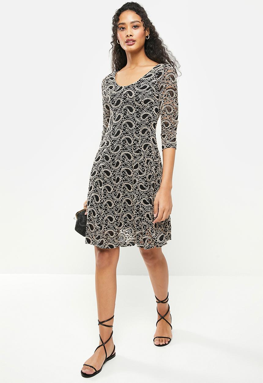 Stella Morgan - Lace fit and flare mini dress - black & ivory