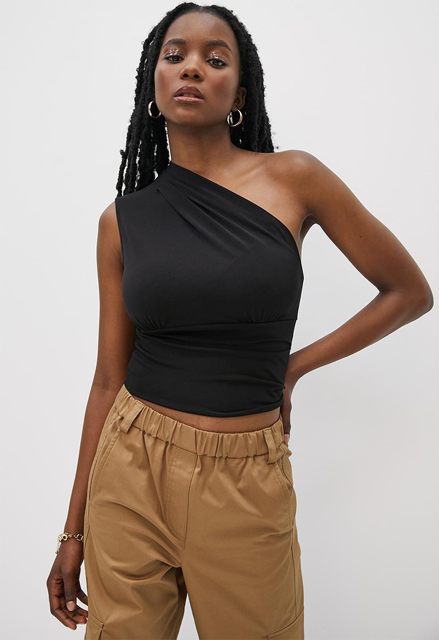 VELVET - Asymmetric design top - black