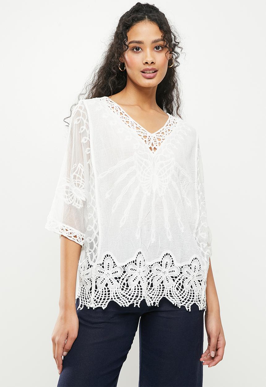 Stella Morgan - Embroidery and lace blouse - white