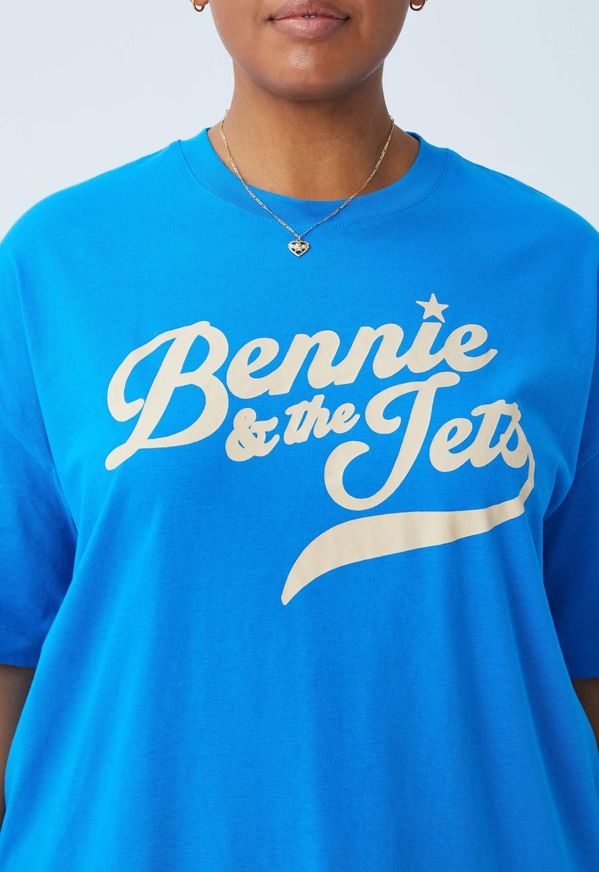 Cotton On - Curve oversized license graphic tee - lcn br elton bennie and the jets/eclectic blu