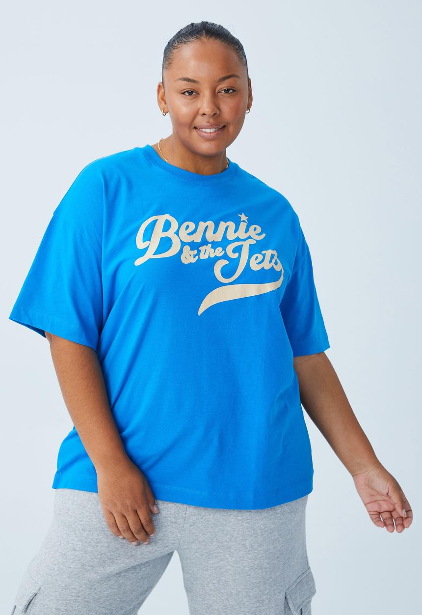 Cotton On - Curve oversized license graphic tee - lcn br elton bennie and the jets/eclectic blu