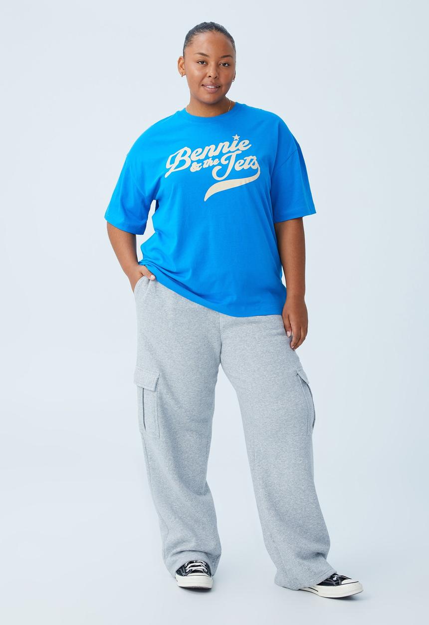 Cotton On - Curve oversized license graphic tee - lcn br elton bennie and the jets/eclectic blu