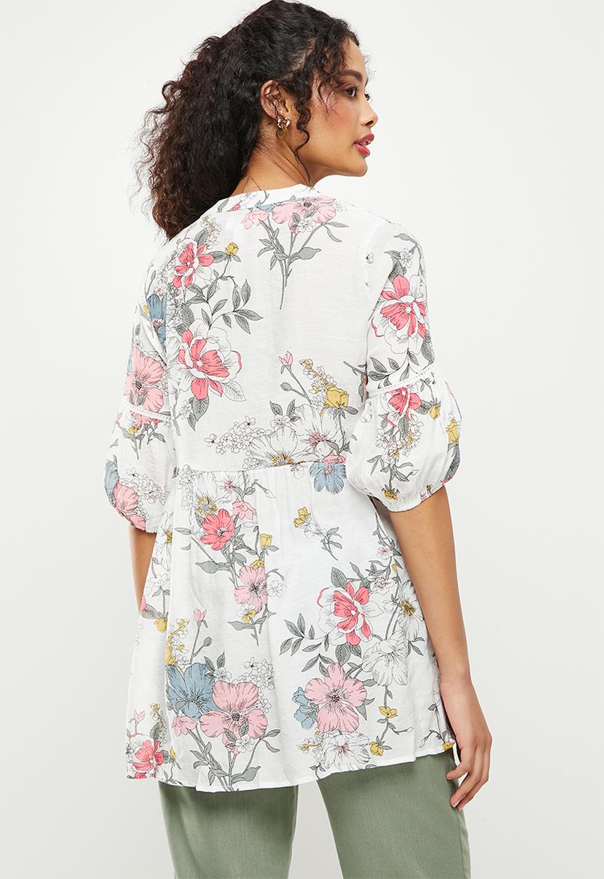 Stella Morgan - Hi-lo floral printed blouse - white