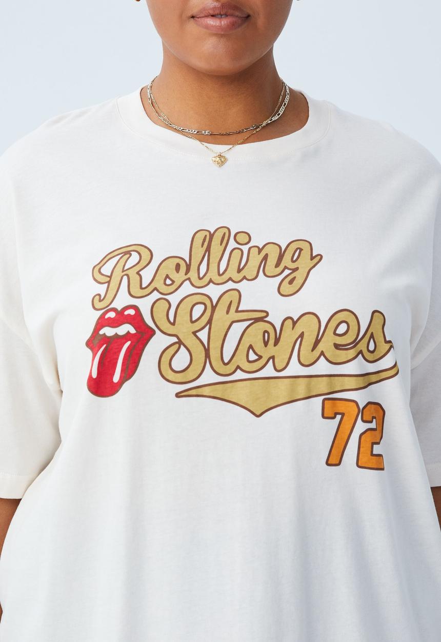 Cotton On - Curve oversized license graphic tee - lcn br rolling stones 1972/white sand