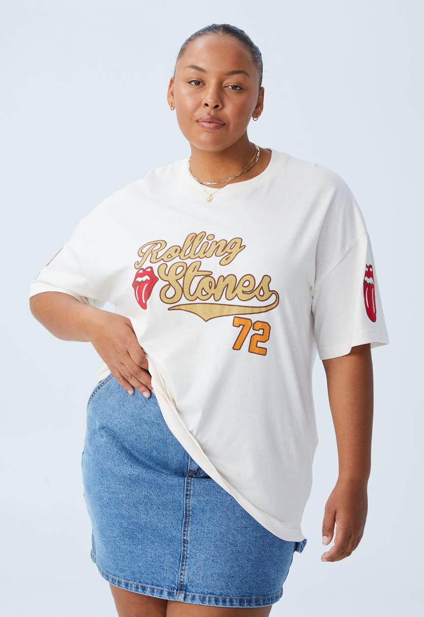 Cotton On - Curve oversized license graphic tee - lcn br rolling stones 1972/white sand