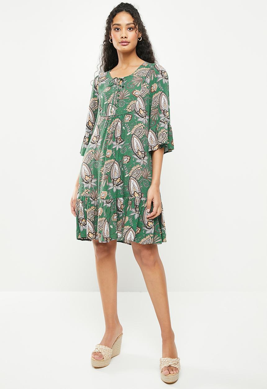 Stella Morgan - 3/4 Sleeve printed summer dress - green