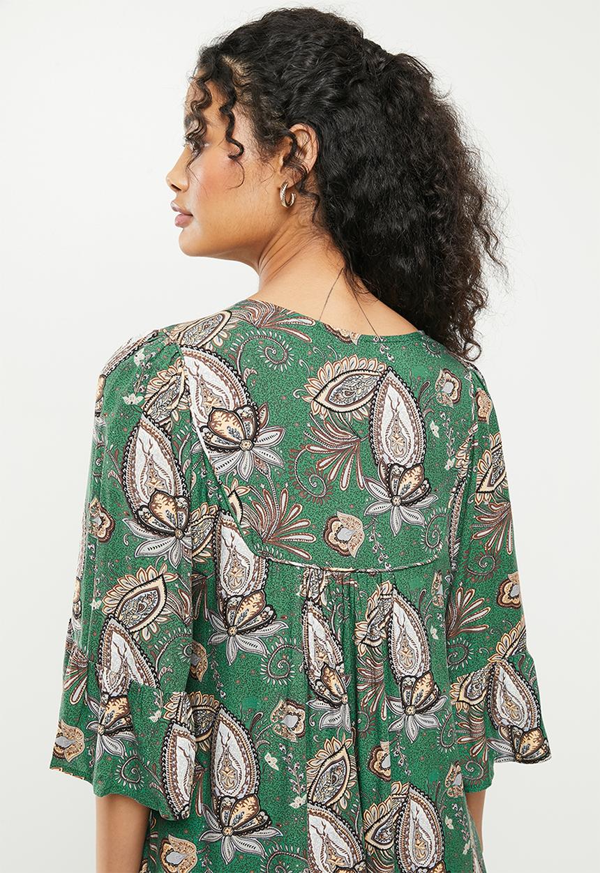Stella Morgan - 3/4 Sleeve printed summer dress - green