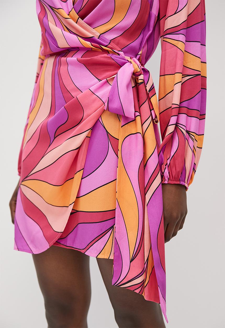 VELVET - Printed mini wrap dress - retro fuschia