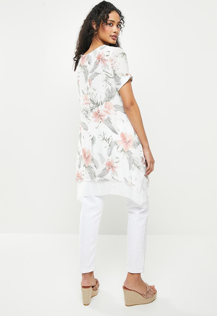 Stella Morgan - Floral printed double layer blouse - white