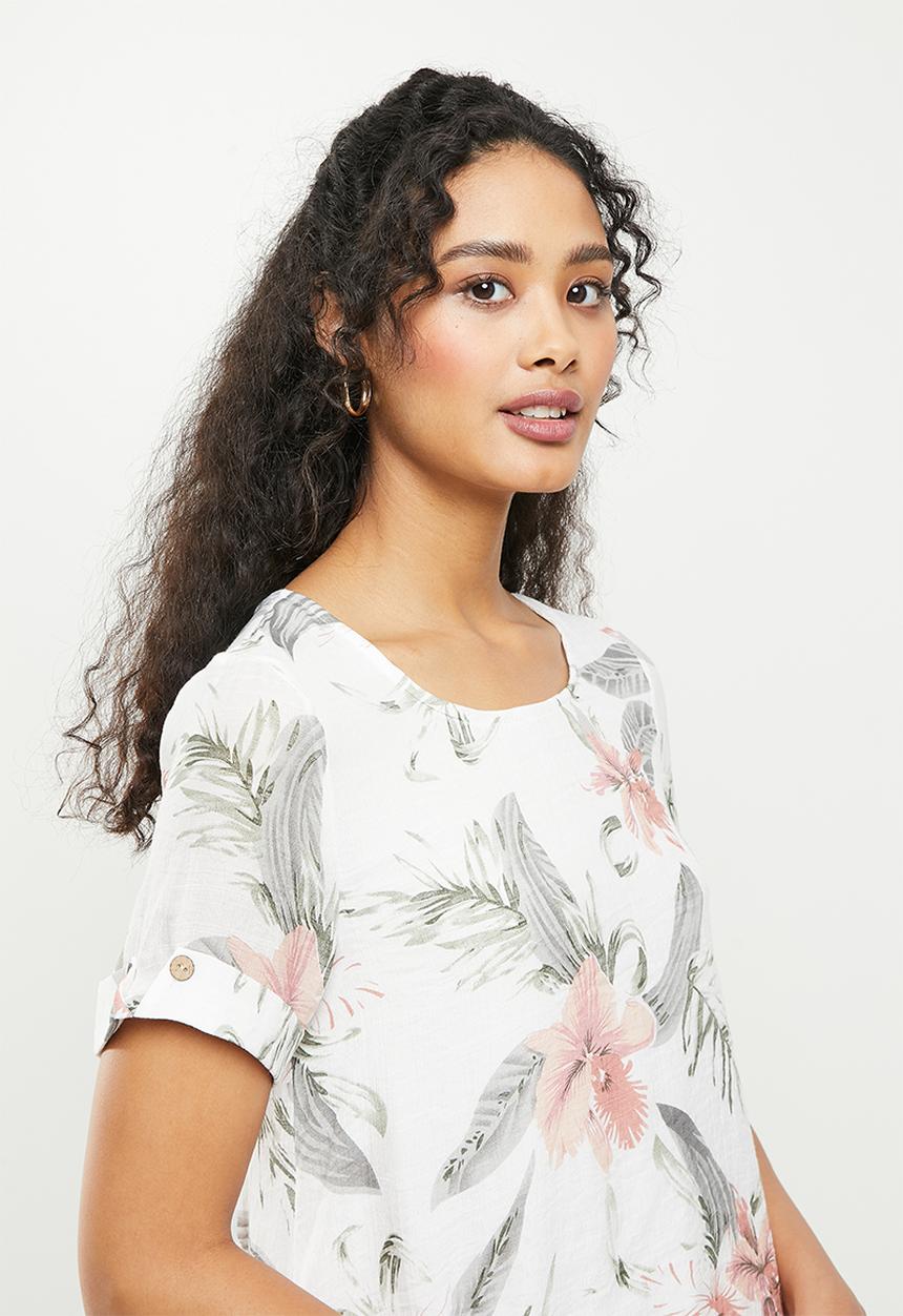 Stella Morgan - Floral printed double layer blouse - white