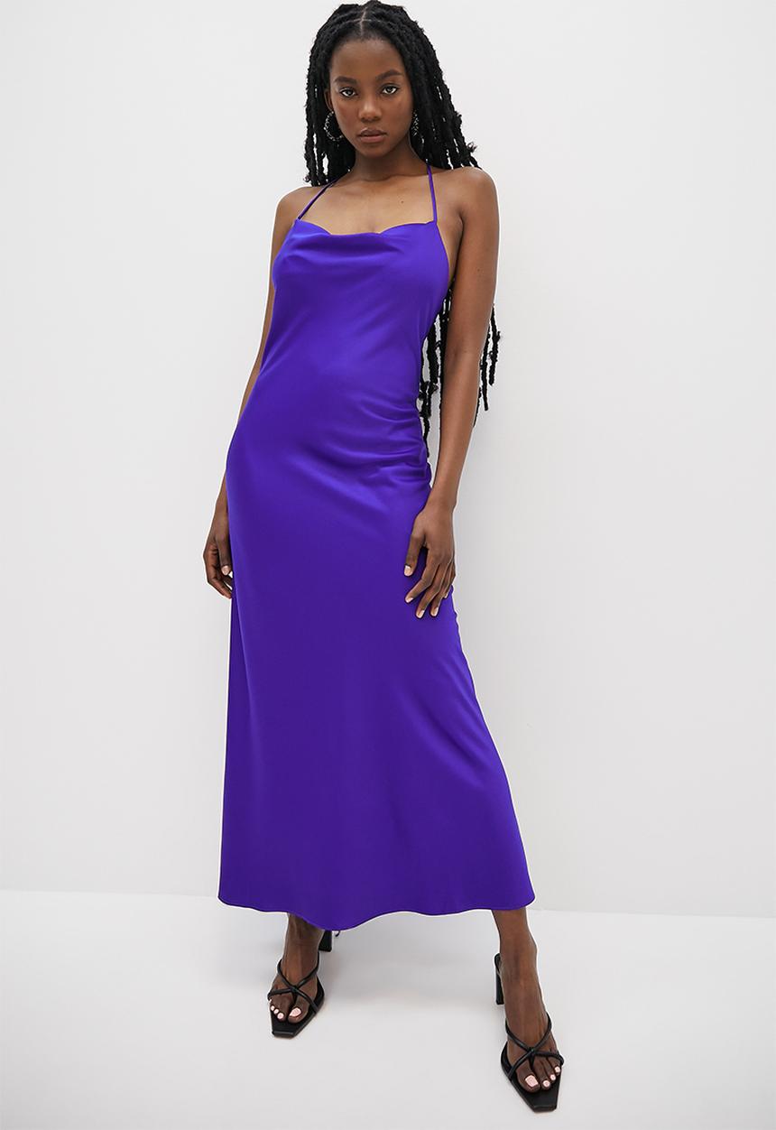VELVET - Satin strappy back midaxi slip dress - cobalt