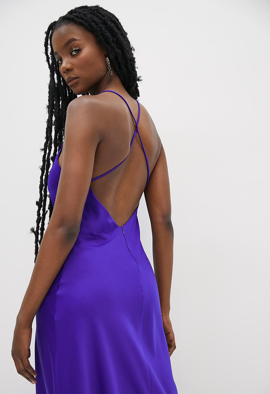 VELVET - Satin strappy back midaxi slip dress - cobalt