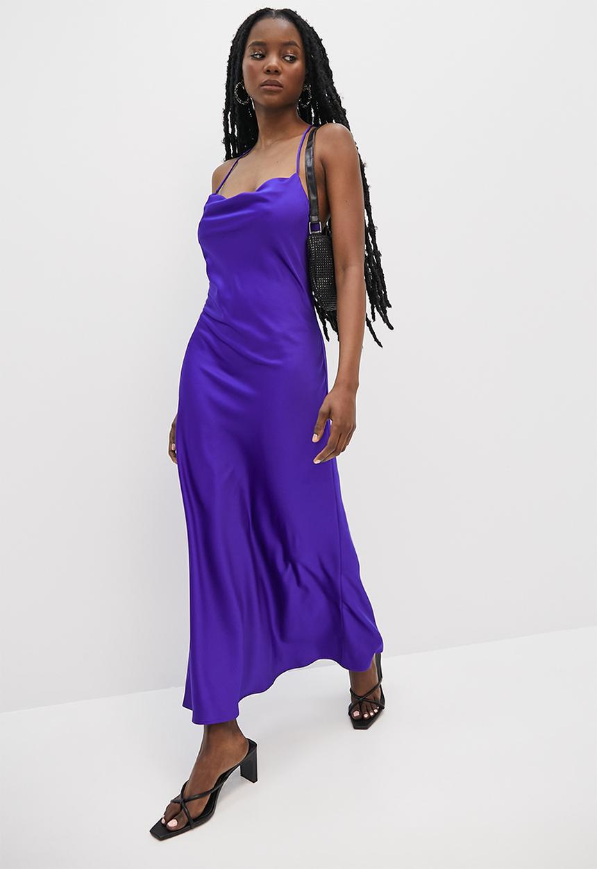 VELVET - Satin strappy back midaxi slip dress - cobalt