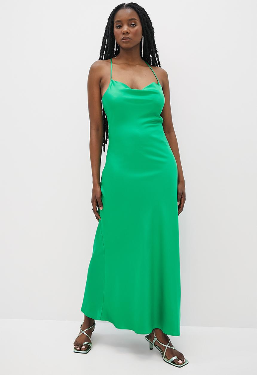 VELVET - Satin strappy back midaxi slip dress - green