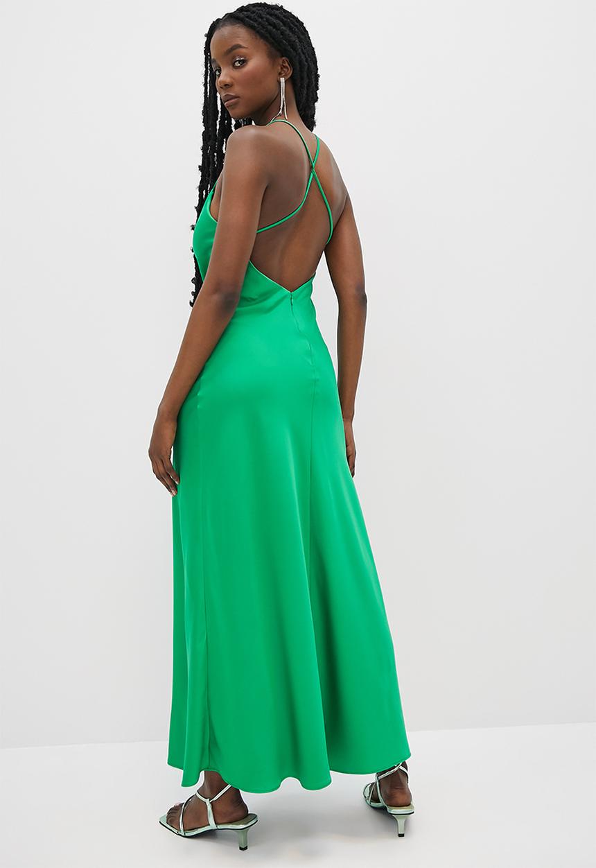 VELVET - Satin strappy back midaxi slip dress - green