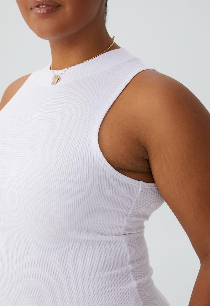 Cotton On - Curve waffle tank - white