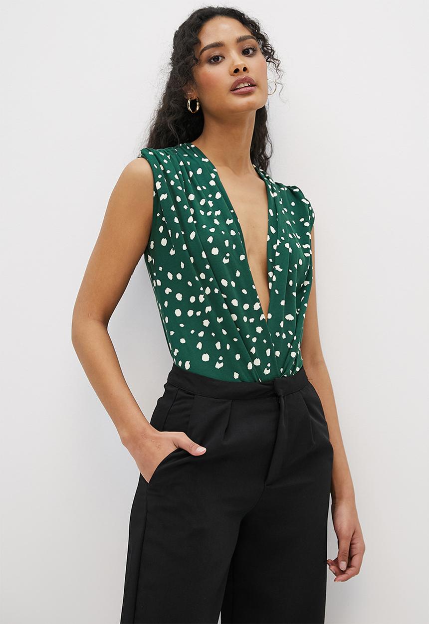 MILLA - Knit wrap bodysuit - green 