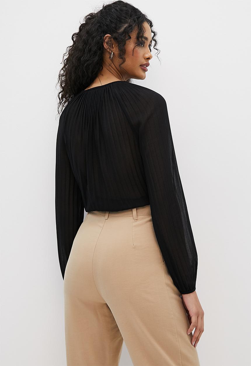MILLA - Pleated volume blouse - black