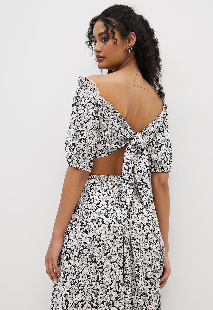 MILLA - Co-ord bardot ruffle top - retro mono floral