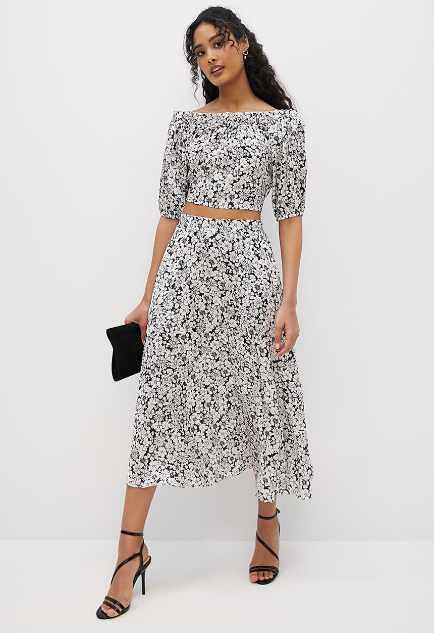 MILLA - Co-ord bardot ruffle top - retro mono floral