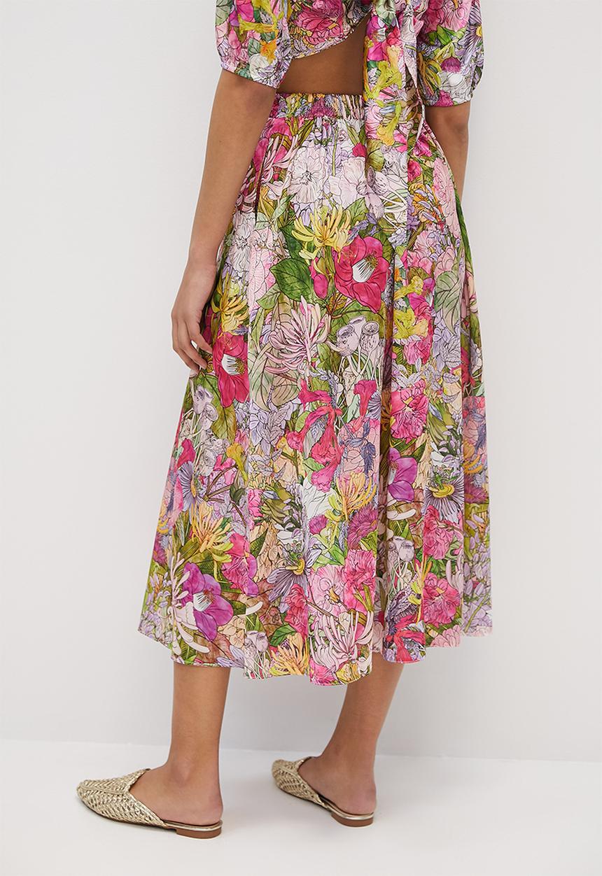 MILLA - Co-ord printed satin circle skirt - mediterranean floral
