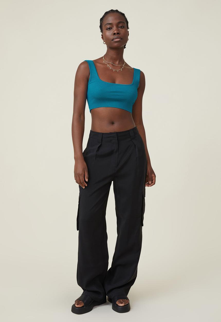 Cotton On - Foxy rib square neck tank - bright blue