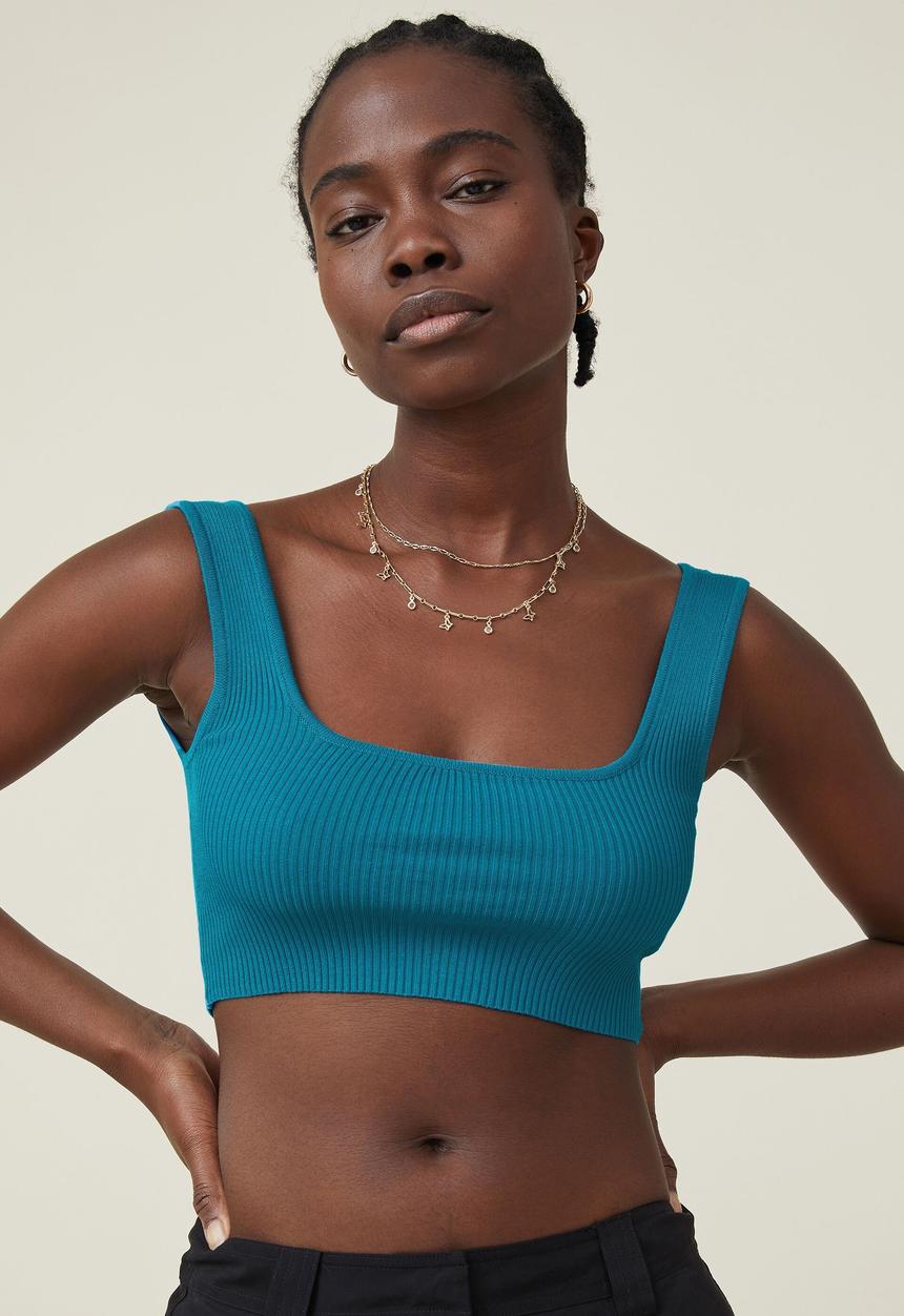 Cotton On - Foxy rib square neck tank - bright blue
