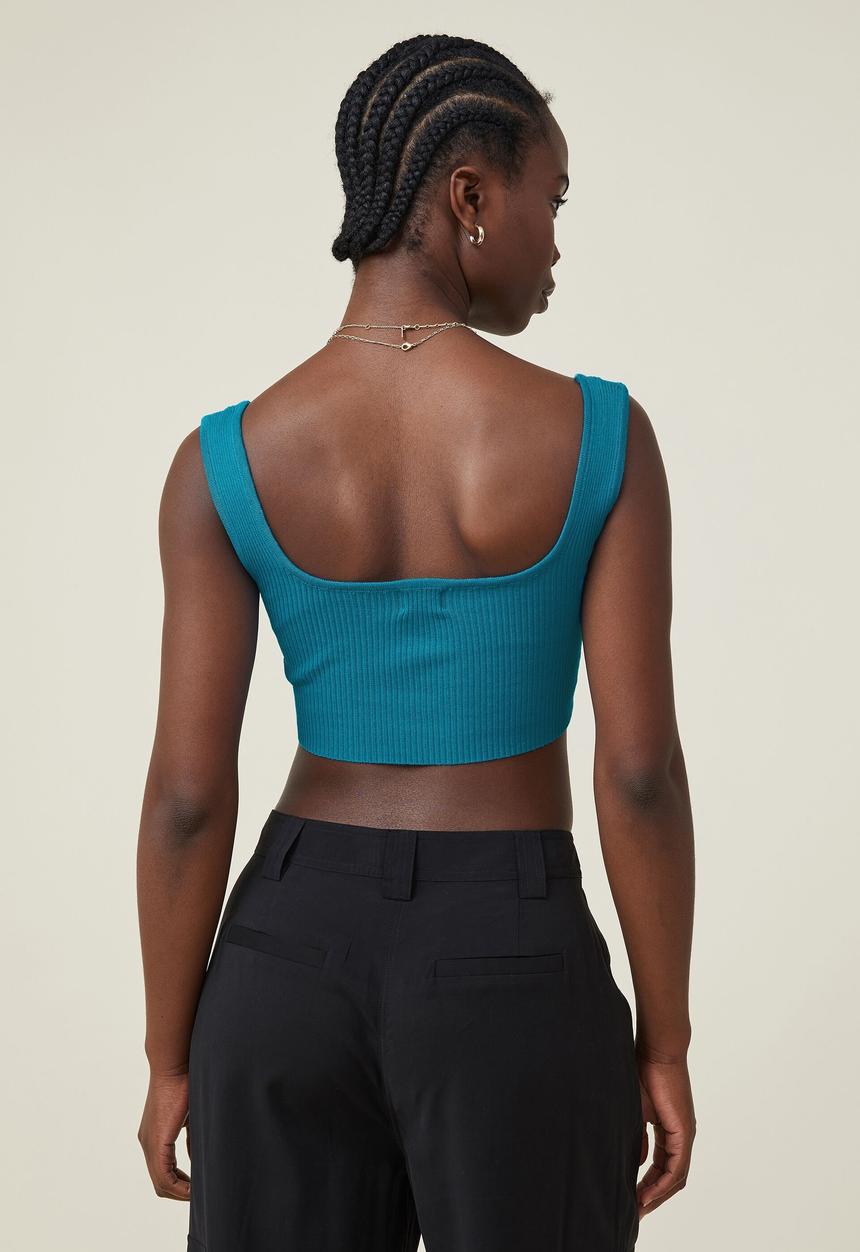 Cotton On - Foxy rib square neck tank - bright blue