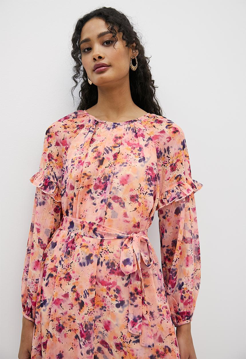 MILLA - Trapeze mini with tie belt  - blush smudge