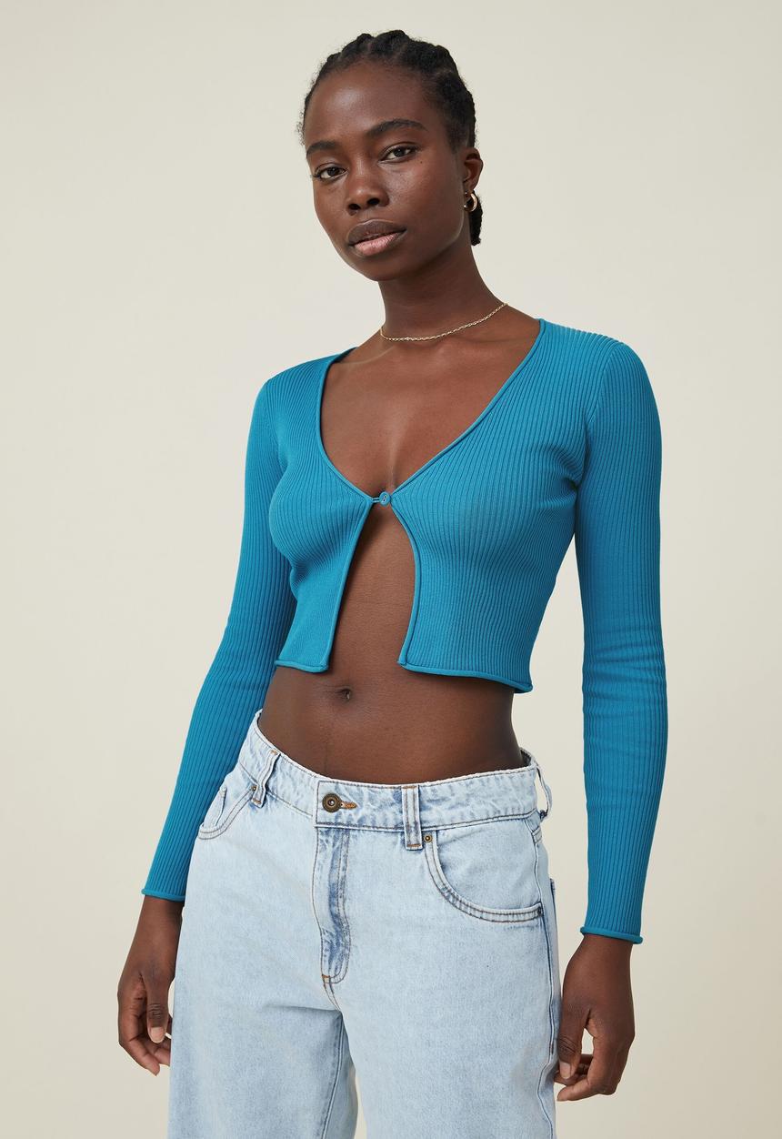 Cotton On - Foxy rib v-neck cardi - bright blue