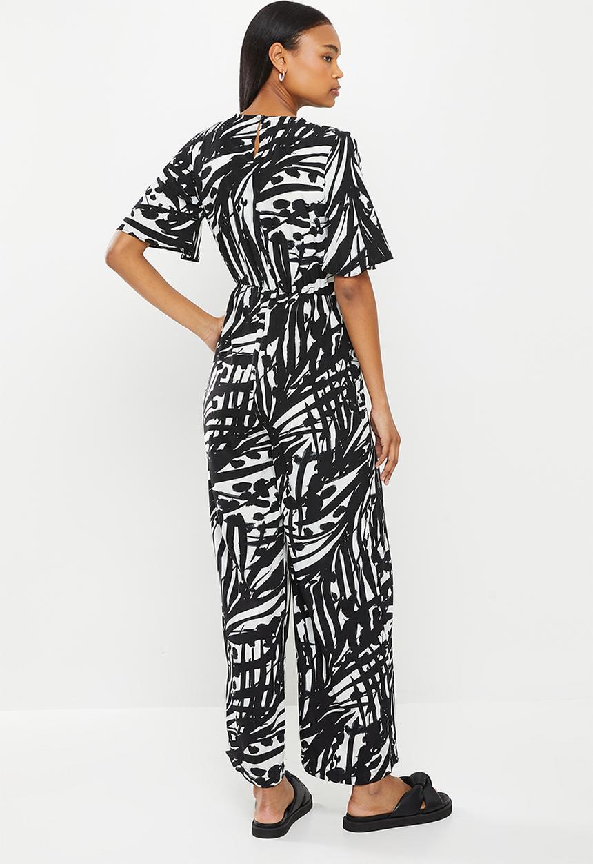Me&B - Tie front wrap long pant jumpsuit - multi
