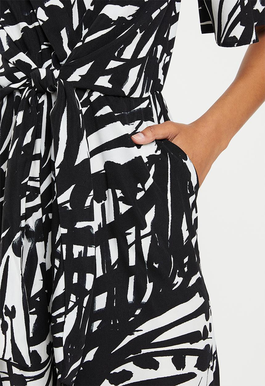 Me&B - Tie front wrap long pant jumpsuit - multi