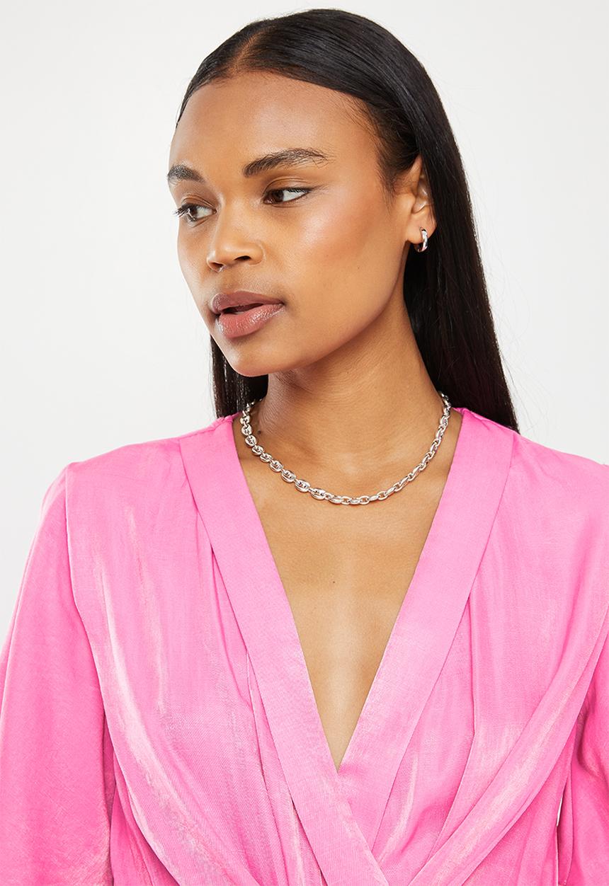 Me&B - Tie front wrap long pant jumpsuit - pink