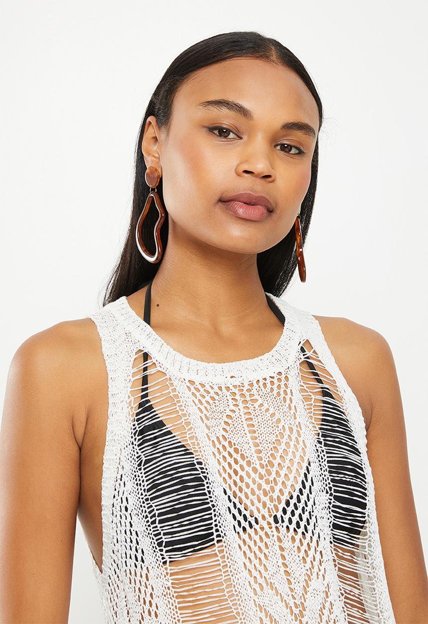 dailyfriday - Fringed hem swim cover up - ecru