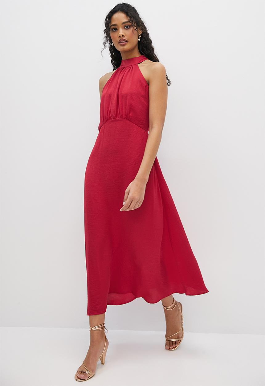 MILLA - Satin tie back madaxi dress - persian red