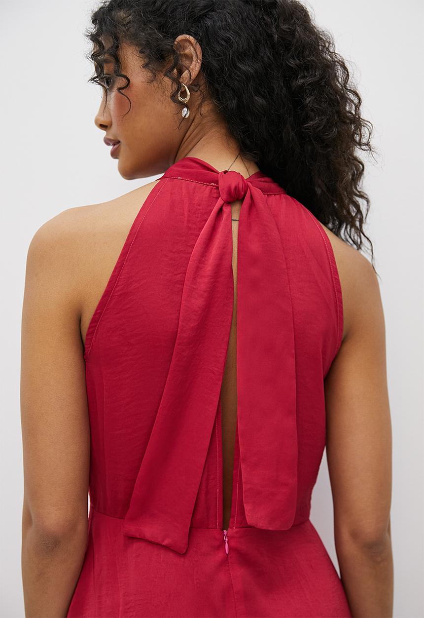 MILLA - Satin tie back madaxi dress - persian red