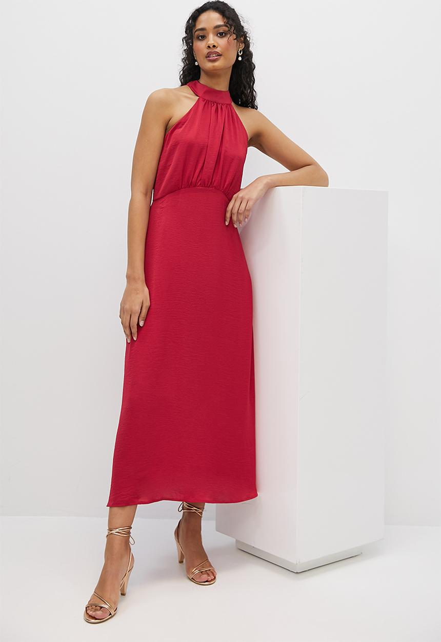 MILLA - Satin tie back madaxi dress - persian red