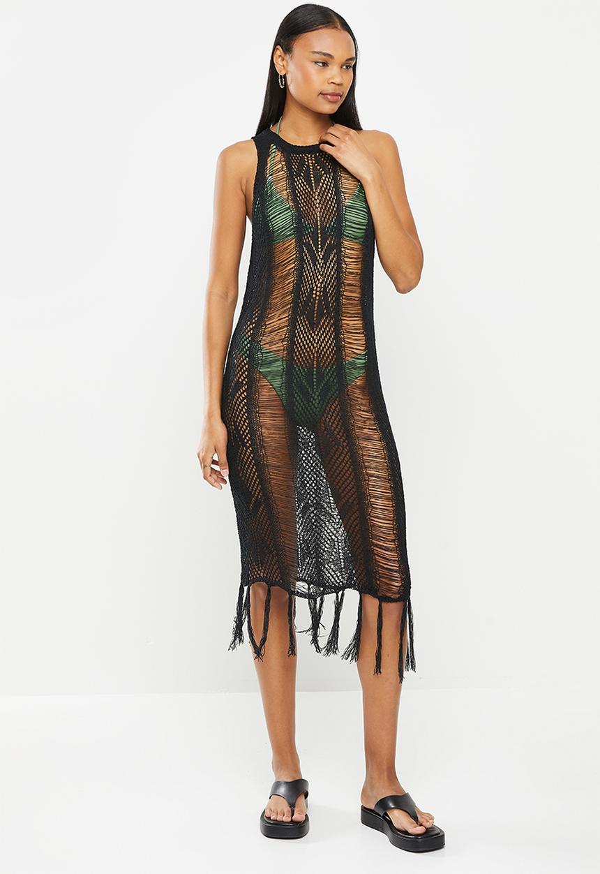 dailyfriday - Fringed hem swim cover up - black