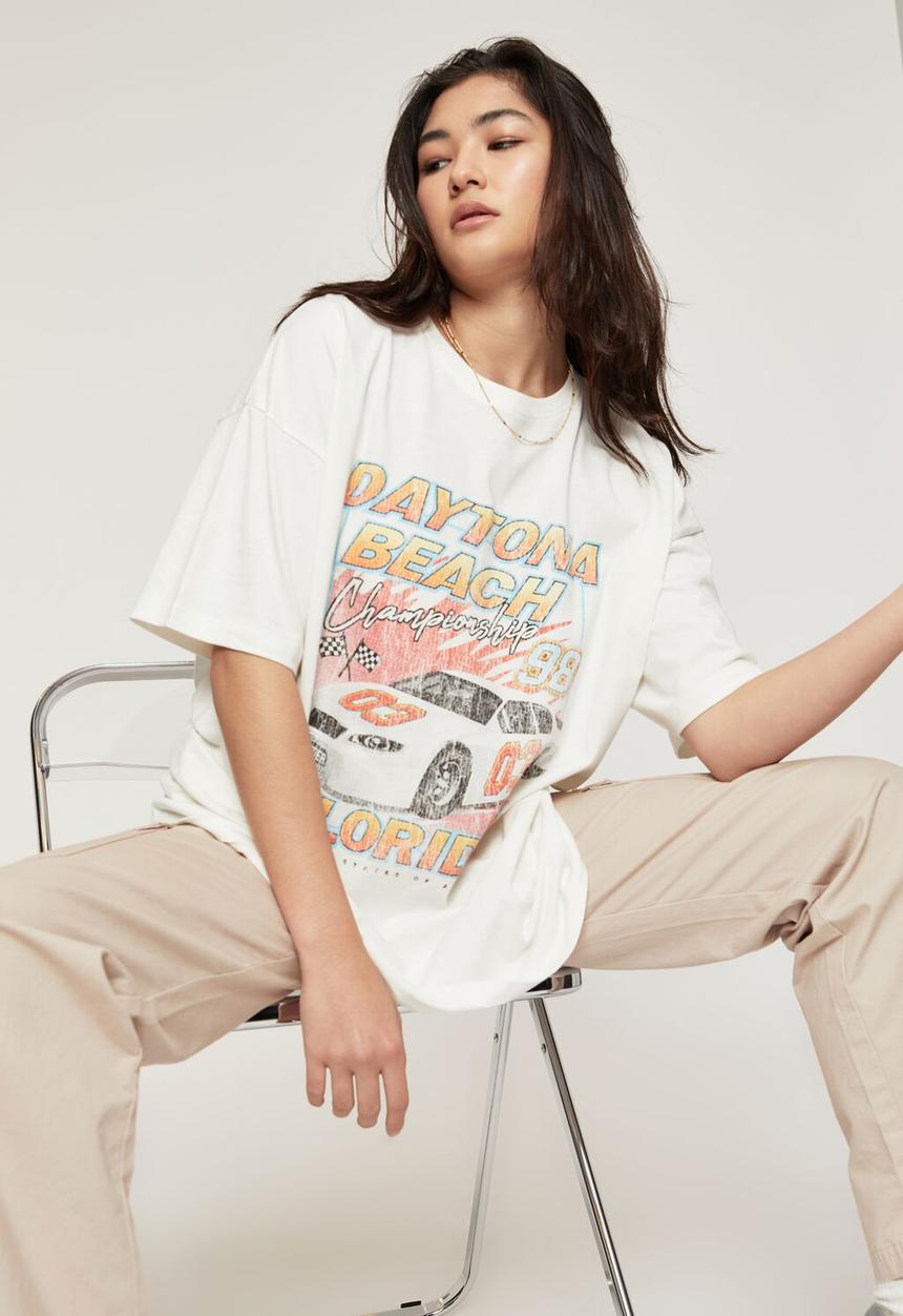 Supré  - Camryn oversized printed t shirt - winter white/daytona