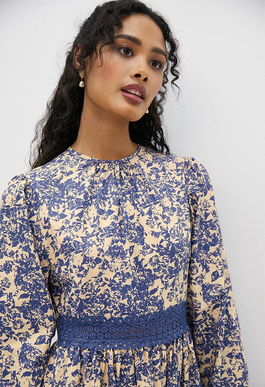 MILLA - Trim detail midi dress - blue print