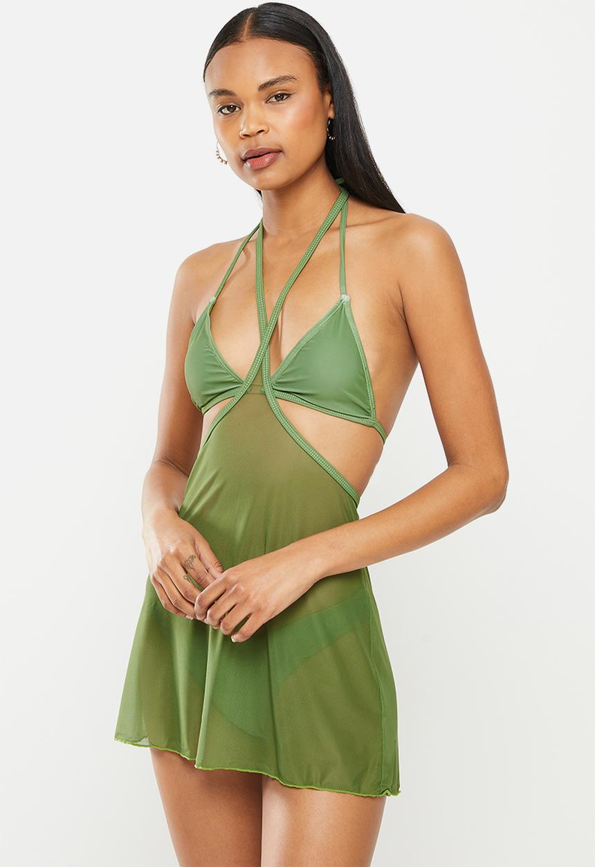 dailyfriday - 2 Piece bikini and mesh cover up - khaki